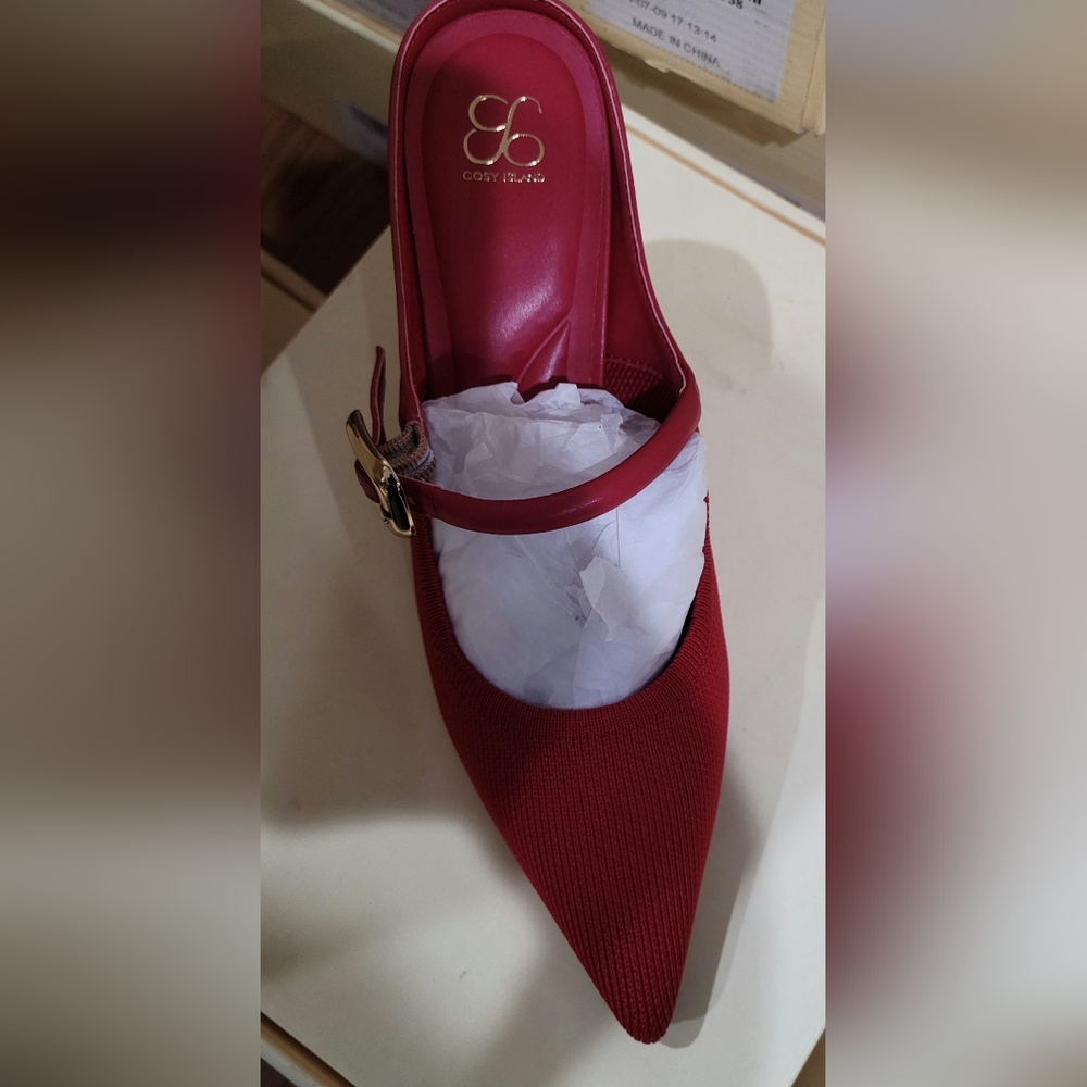 Cozy Island Women's Red Mules Heel